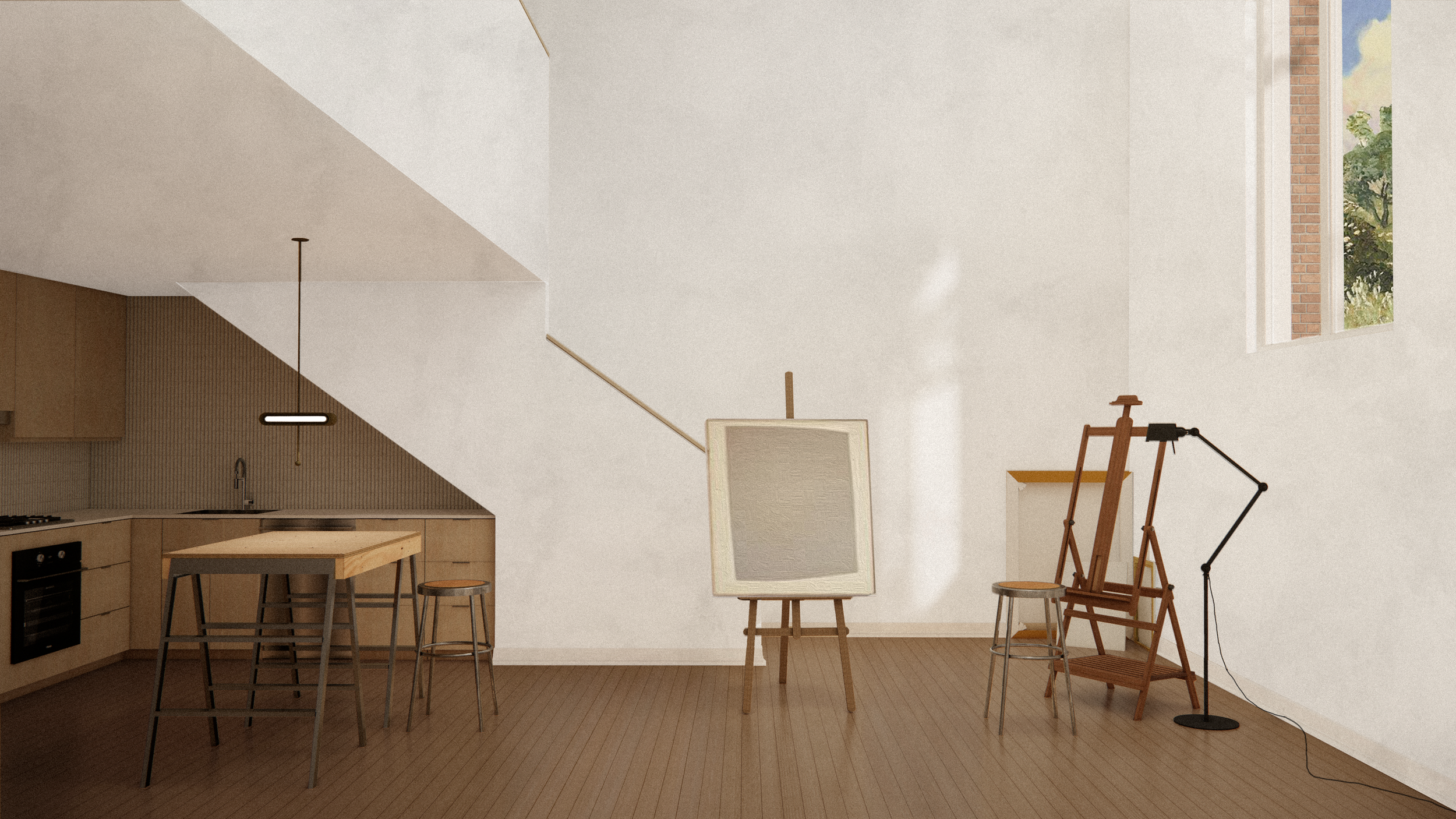 Rendering of a typical studio loft unit.