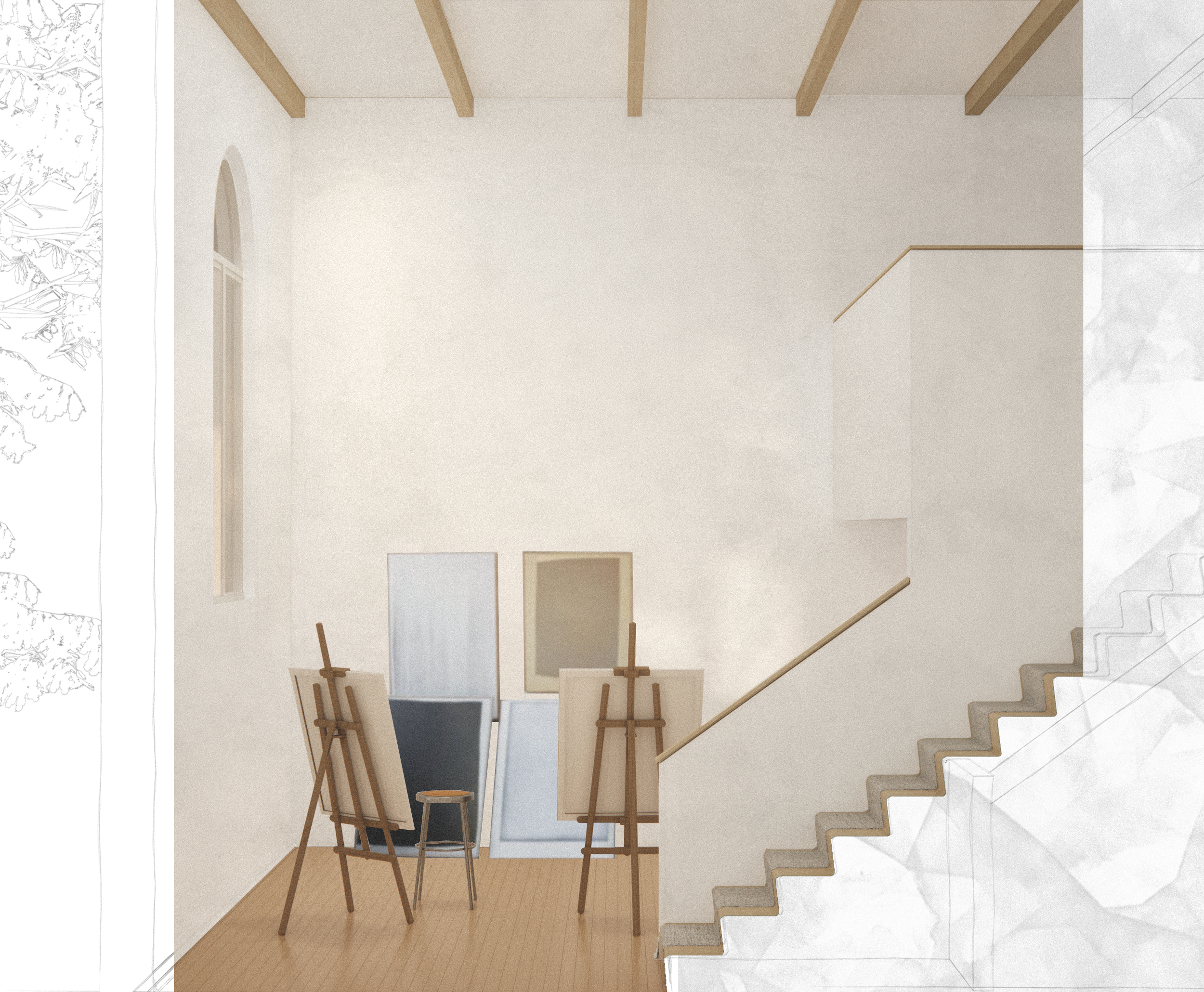 Rendering of a typical studio loft unit.