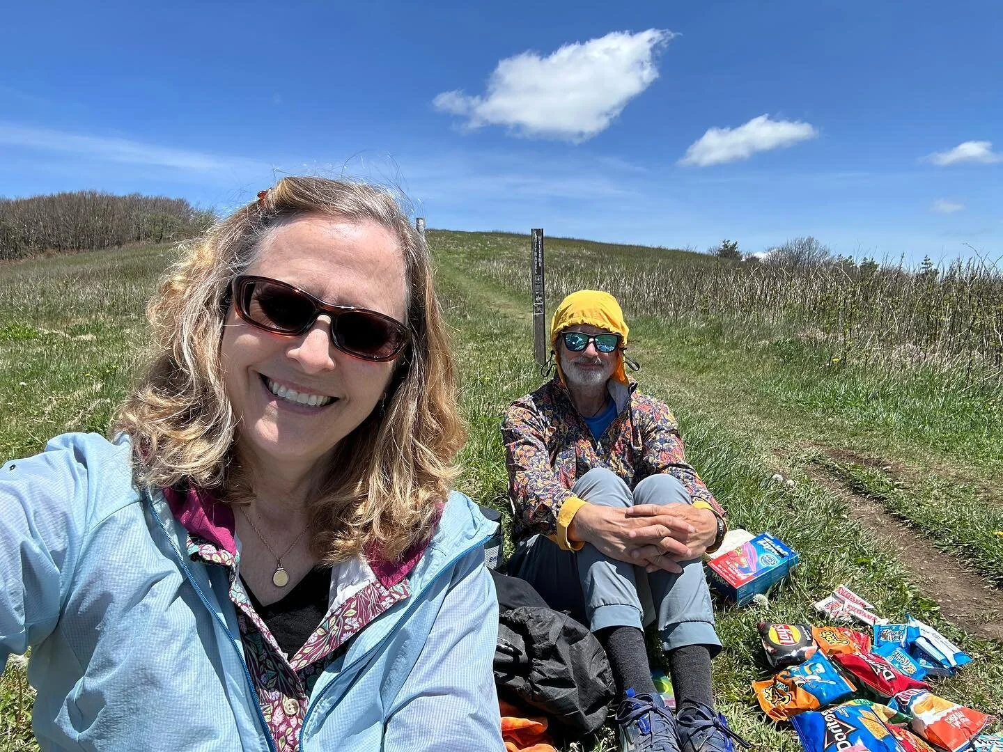 We had sunny weather for a change, so drove up to where we could easily walk in to cross the AT just after Big Bald in NC to give a little trail magic. It was wonderful to get to chat with our tribe and spend time in our favorite sort of setting. Hop