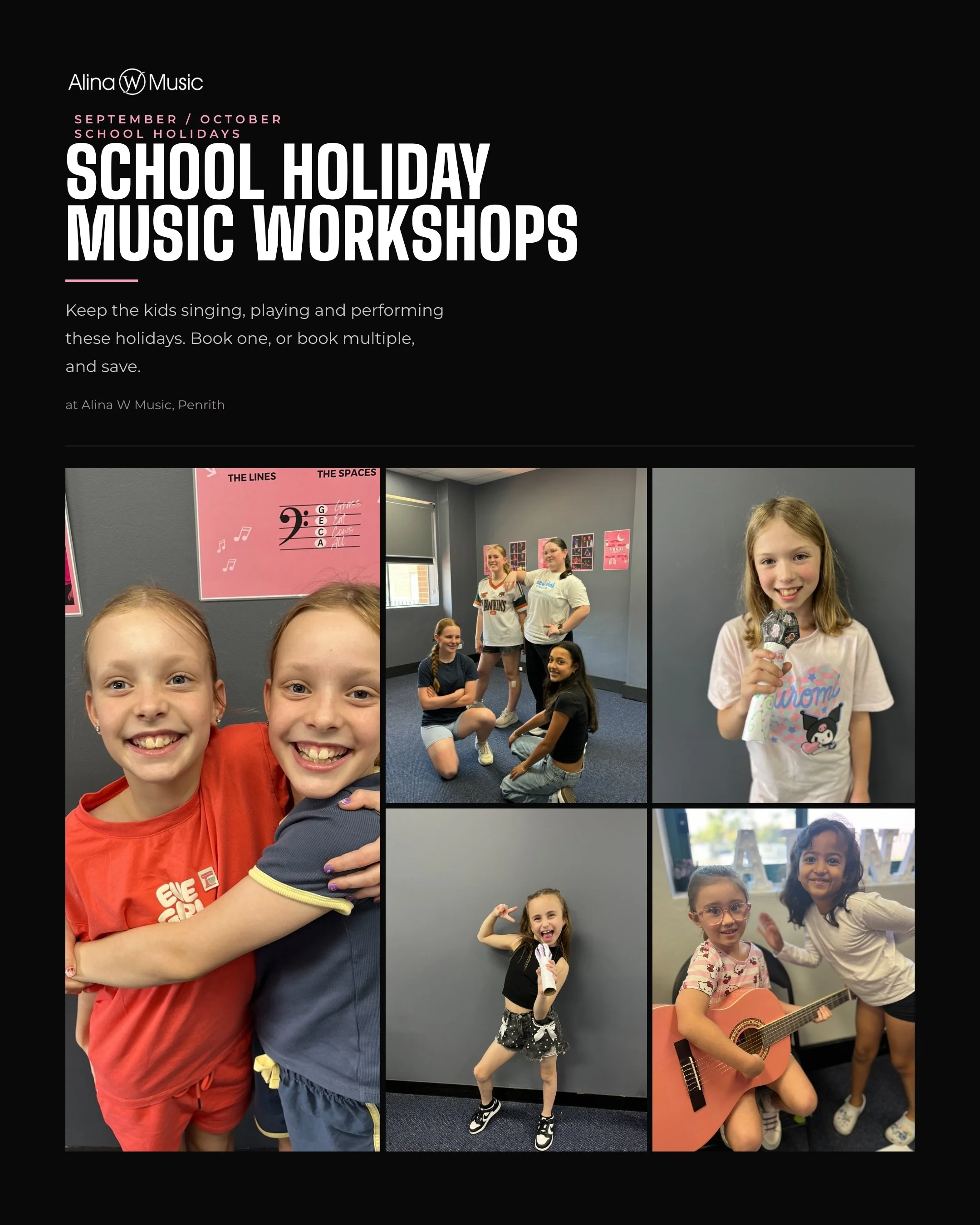 It&rsquo;s time to get your school holiday activities sorted! Alina W Music is excited to announce we are running SIX music workshops in the upcoming school holidays. Whether you&rsquo;re new to music, or already have some experience, these workshops
