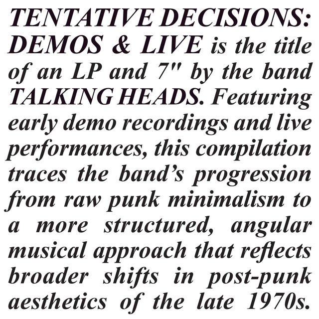 TALKING HEADS, "TENTATIVE DECISIONS: DEMOS & LIVE"