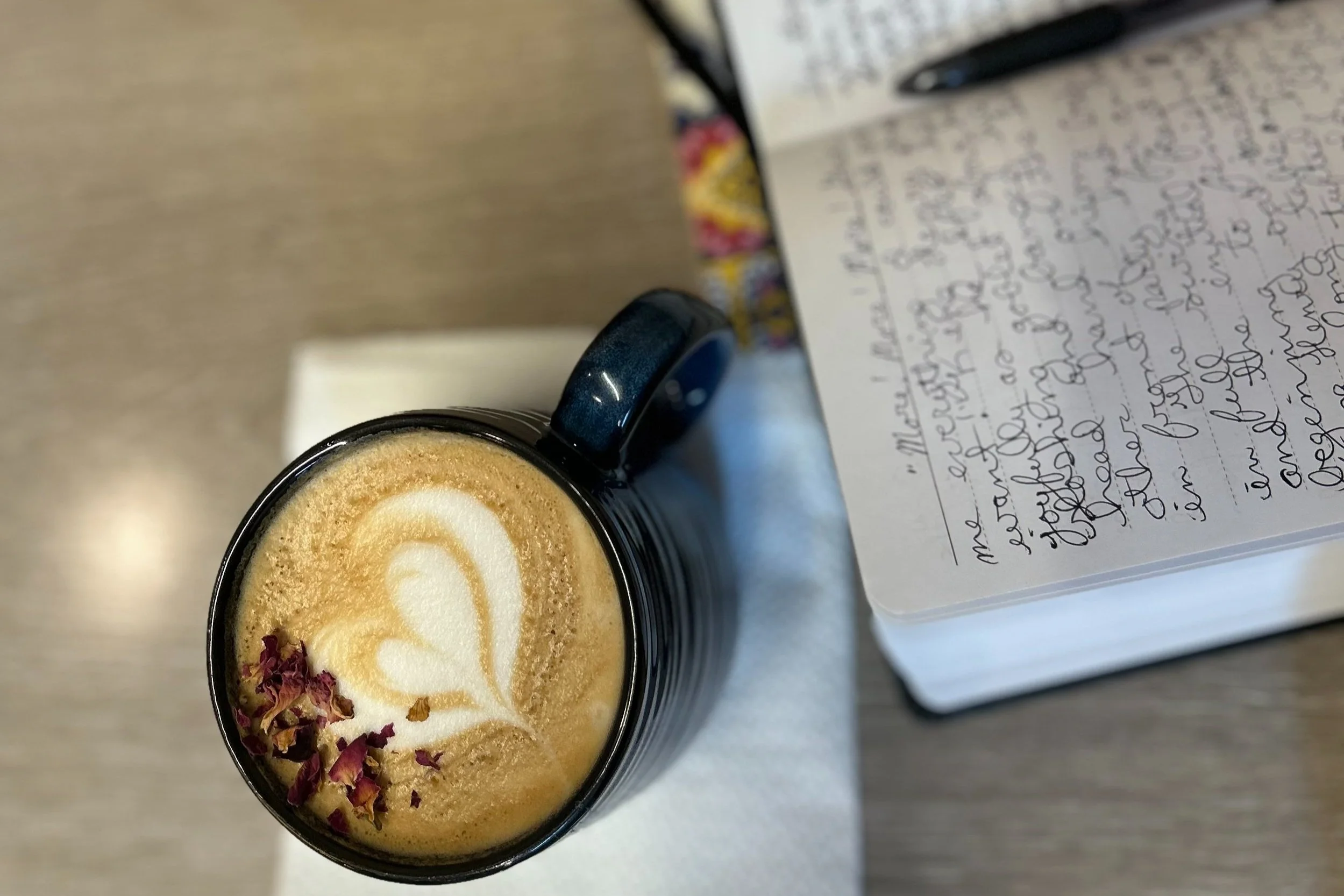 A rose latte in blue