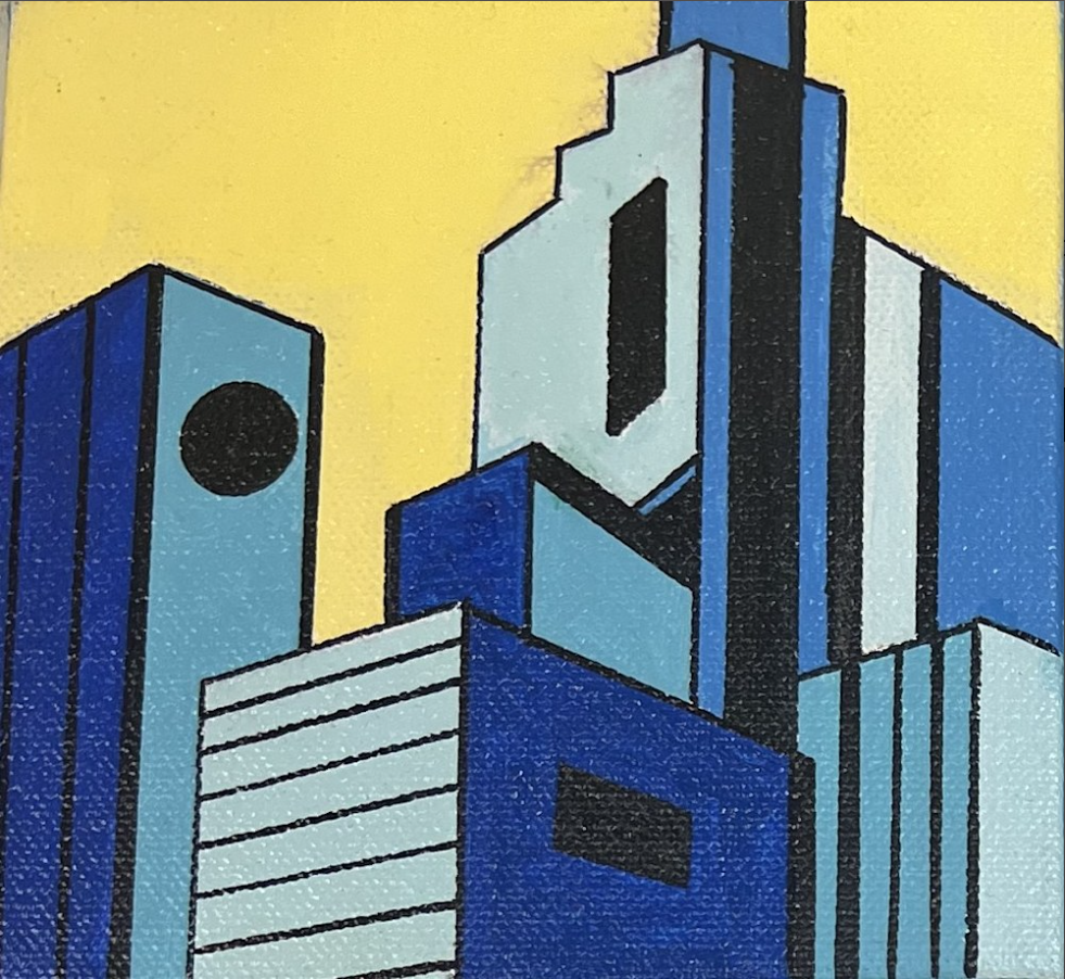Artwork: “Blue Cityscape” by Marilyn Binder Silverman, all rights reserved.