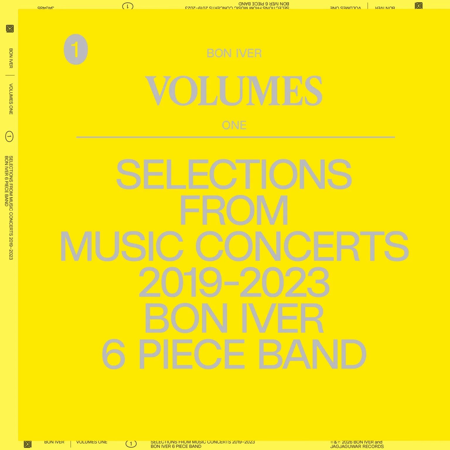 BON IVER, "VOLUMES: ONE (SELECTIONS FROM MUSIC CONCERTS 2019-2023 BON IVER 6 PIECE BAND)"