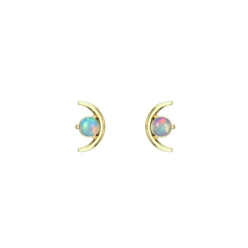 14K Yellow Gold Half Moon Stud Earrings by JILLERY.