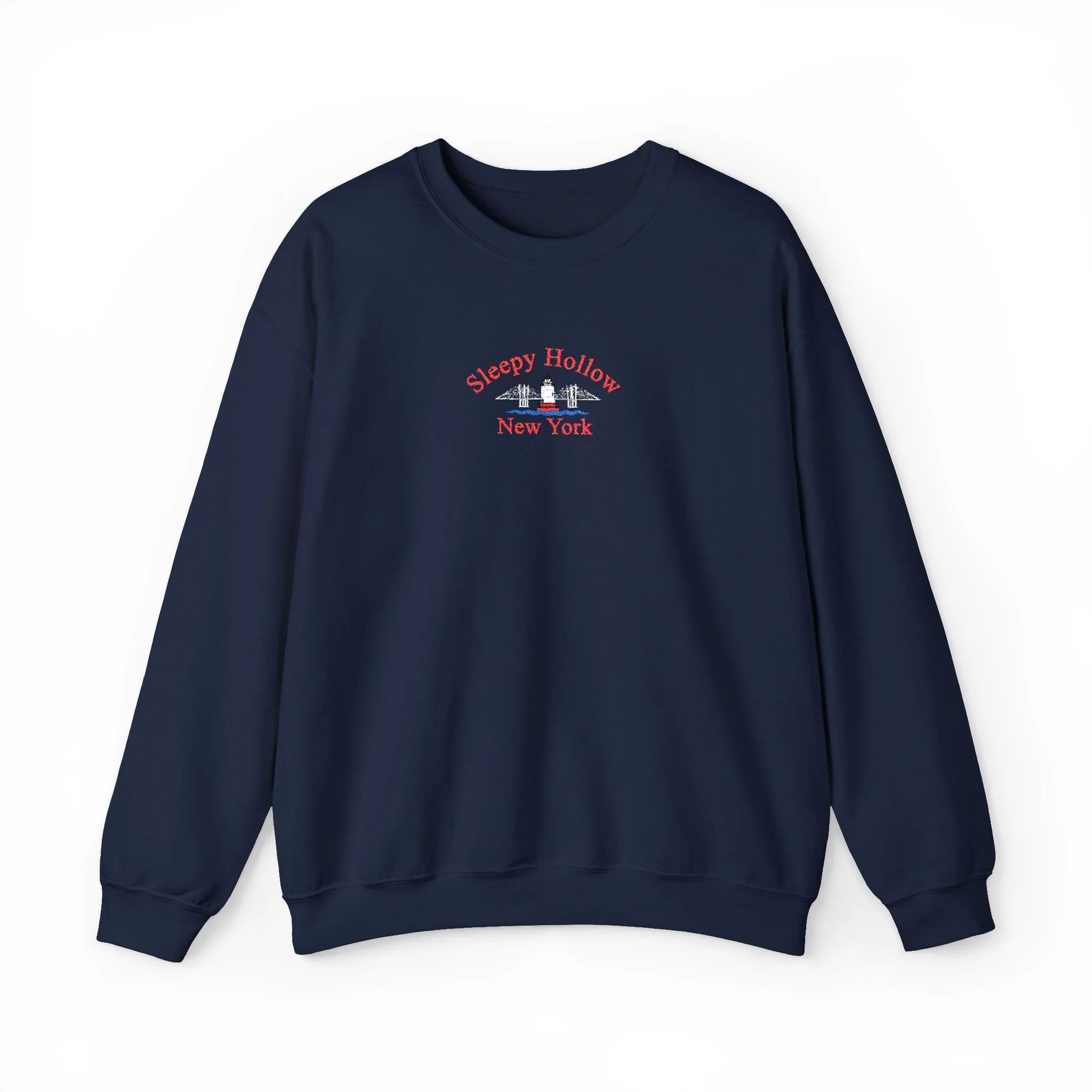 Sleepy Hollow Lighthouse Embroidered Crewneck - Red on Navy