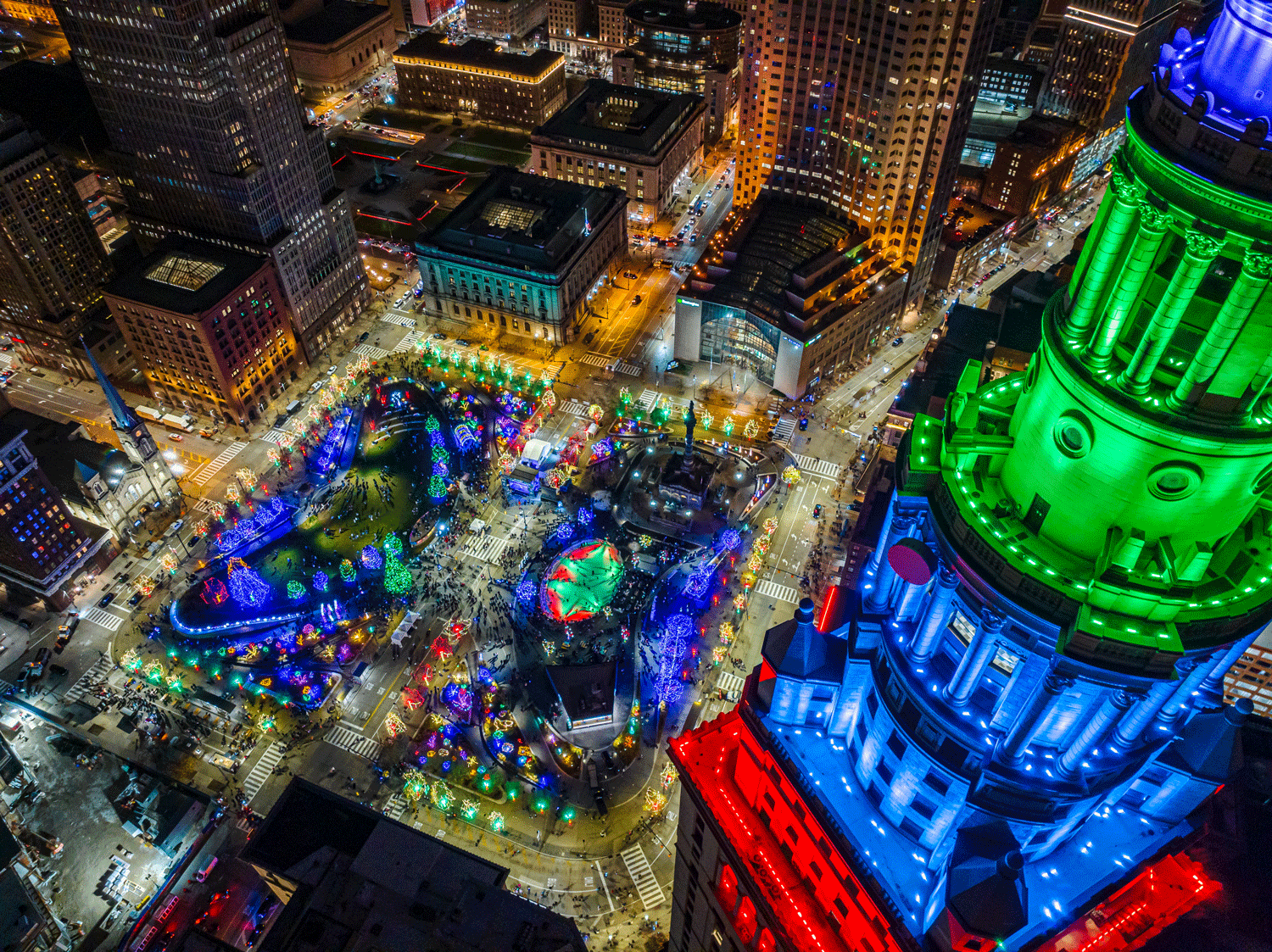 Downtown Cleveland Winterland 2023 from on top of the Terminal Tower
