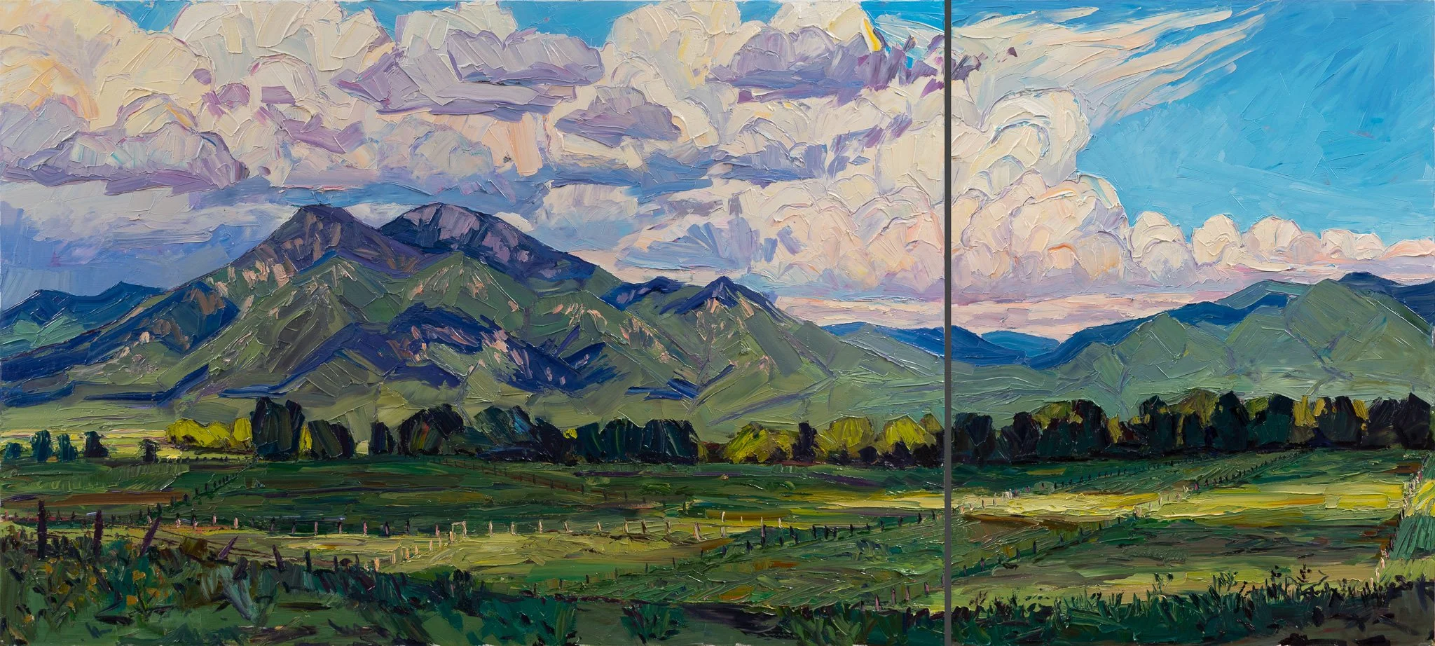 Pueblo Peak #2 - Summertime • 48” x 106” diptych • oil on linen and panel • private collection