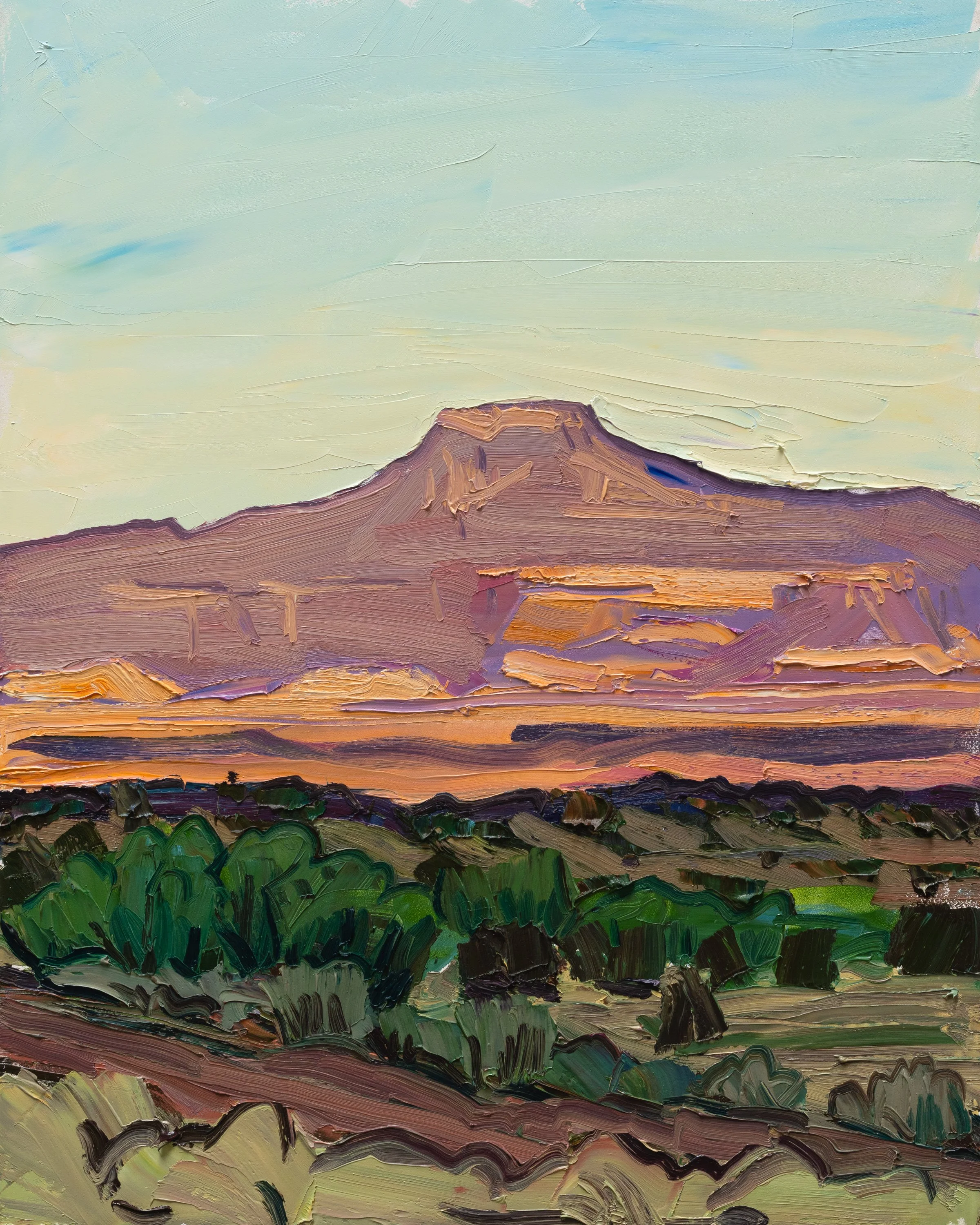 Pedernal sunrise study • 20" x 16" • oil on panel • 2026