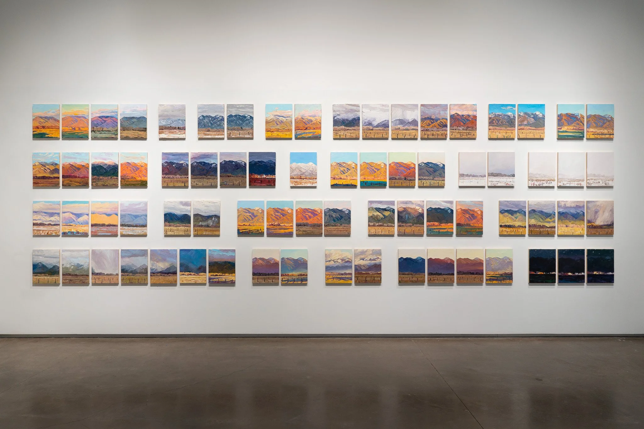 10,000 Mountains - Winter 2021 (installation view) • Oil on 72 panels