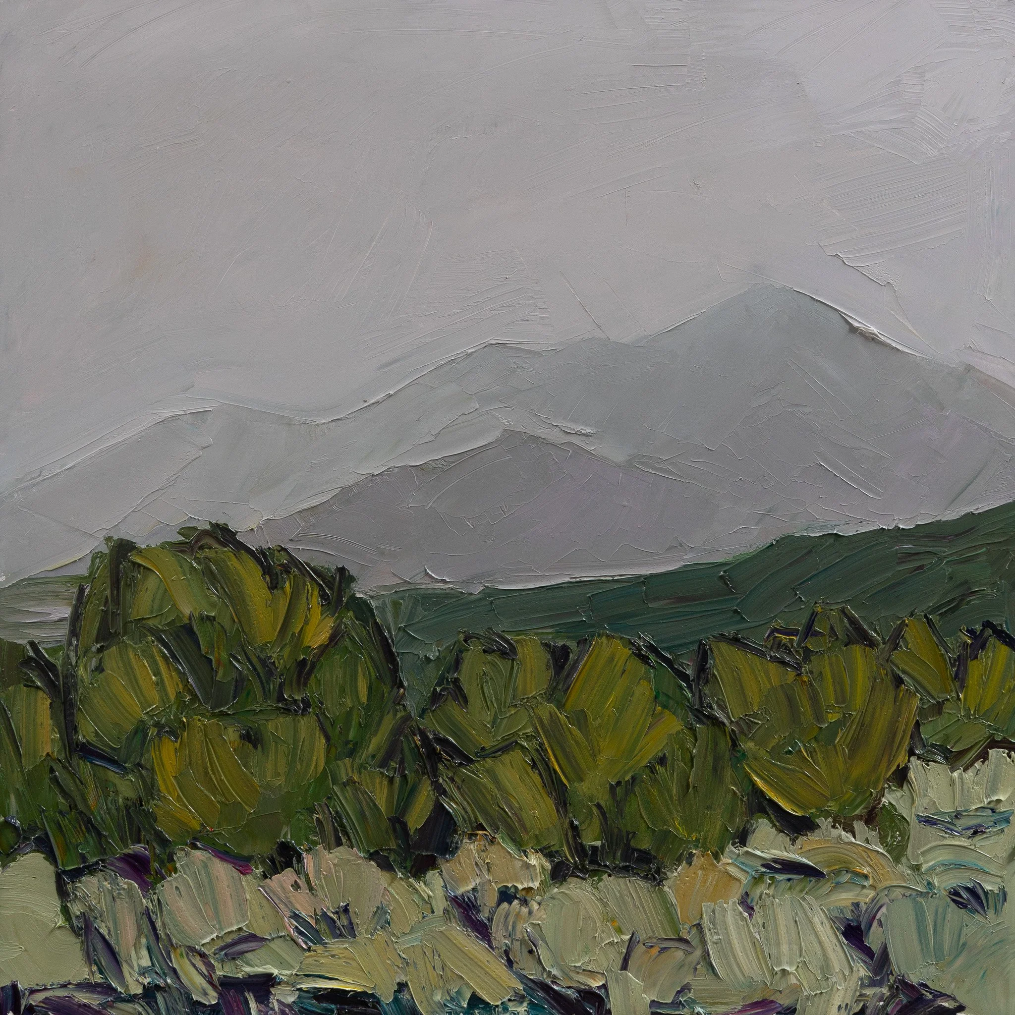 Horizon #3 - Greens and greys study • 24” x 24” • oil on panel • private collection