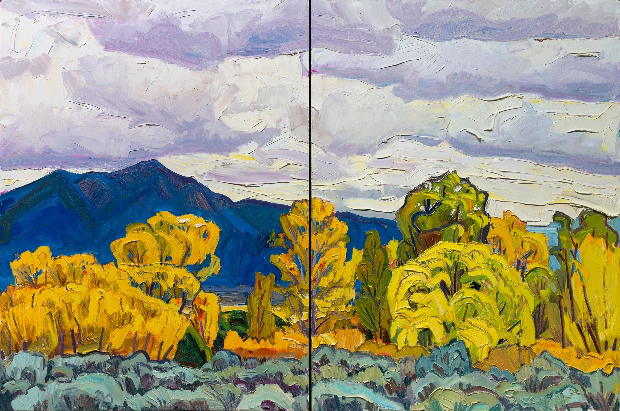 Light on the trees • 40" x 60.5" • oil on two panels 