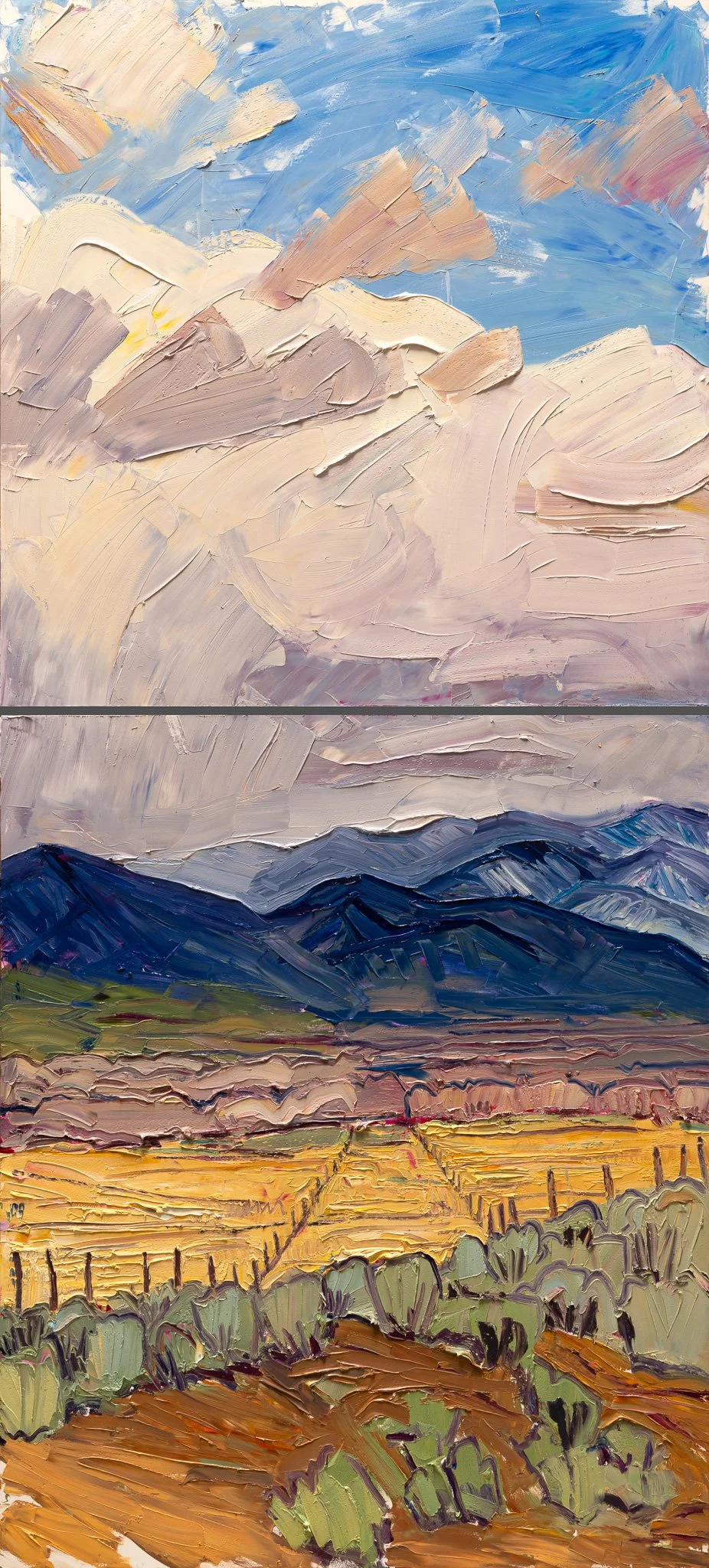 The Long Field • 66" x 30" • oil on two panels • private collection