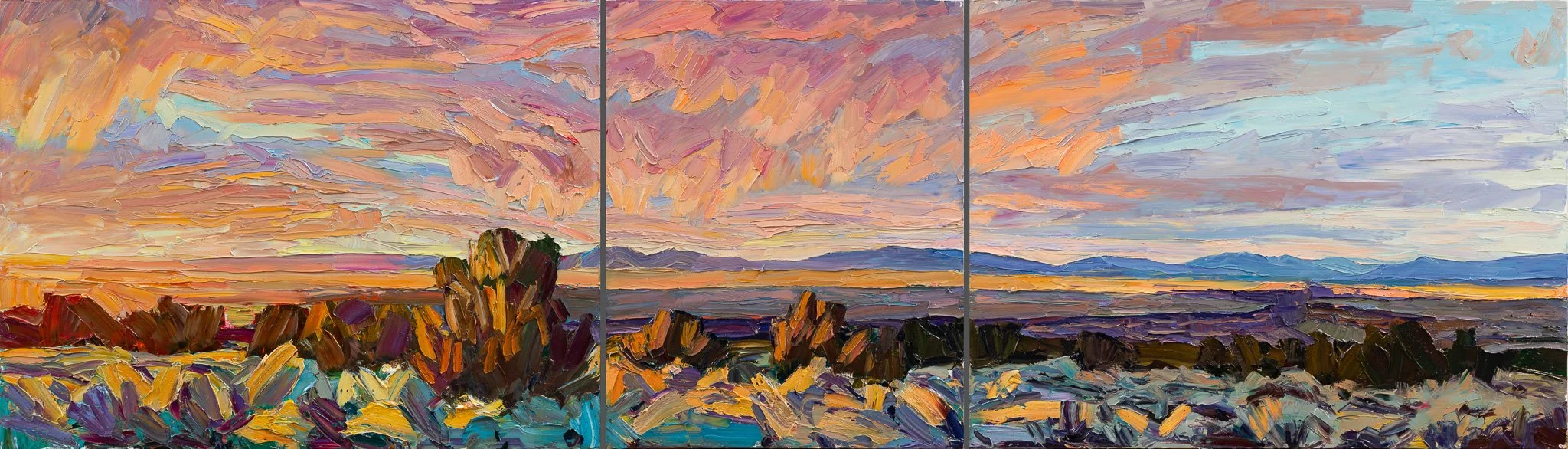 Monument #8 - Sundown storm • 30" x 104" • oil on three panels • private collection