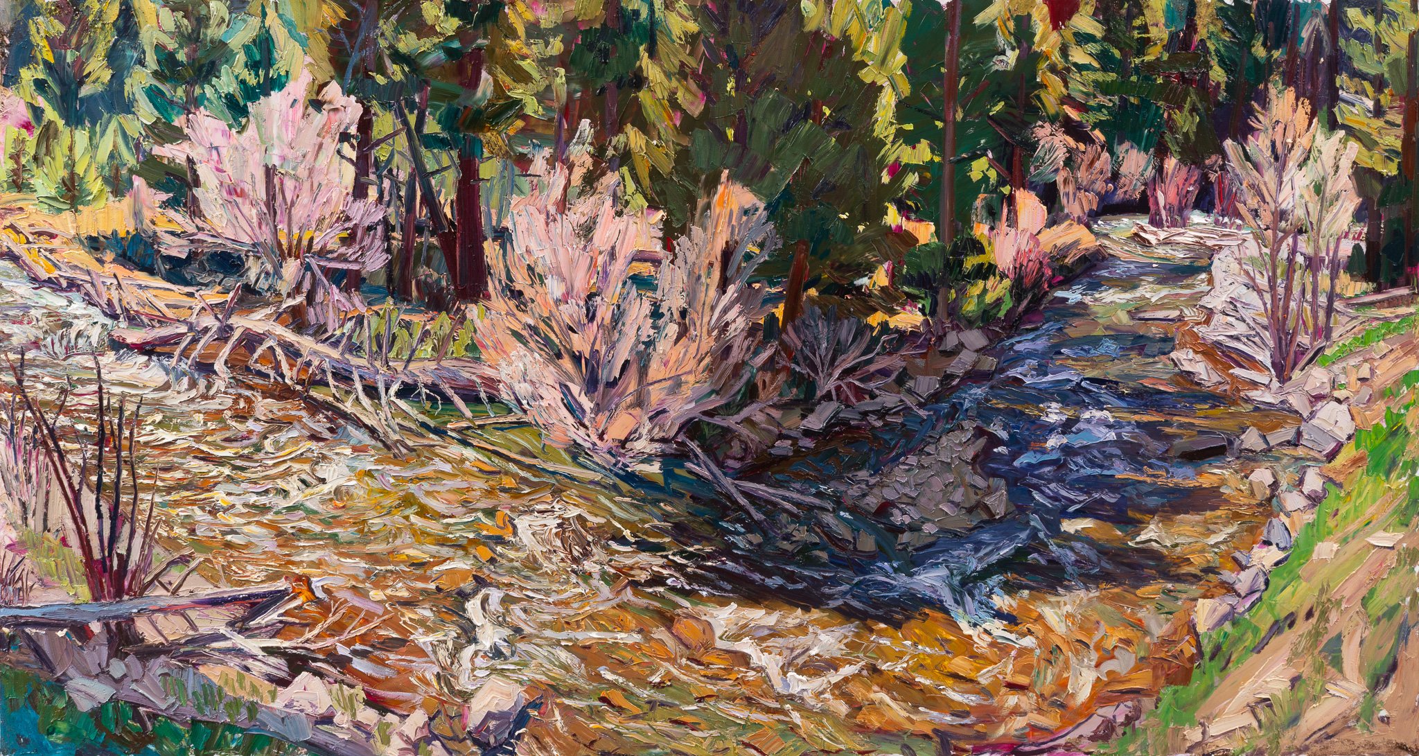 Forest river / downstream • 48" x 90" • oil on panel