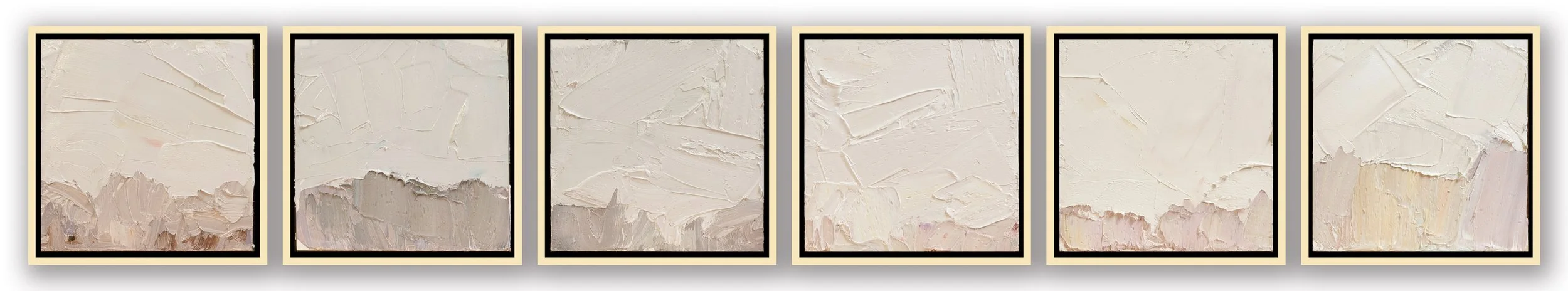 Six moments along a treeline • 6” x 40” • oil on six individually framed panels • 2018