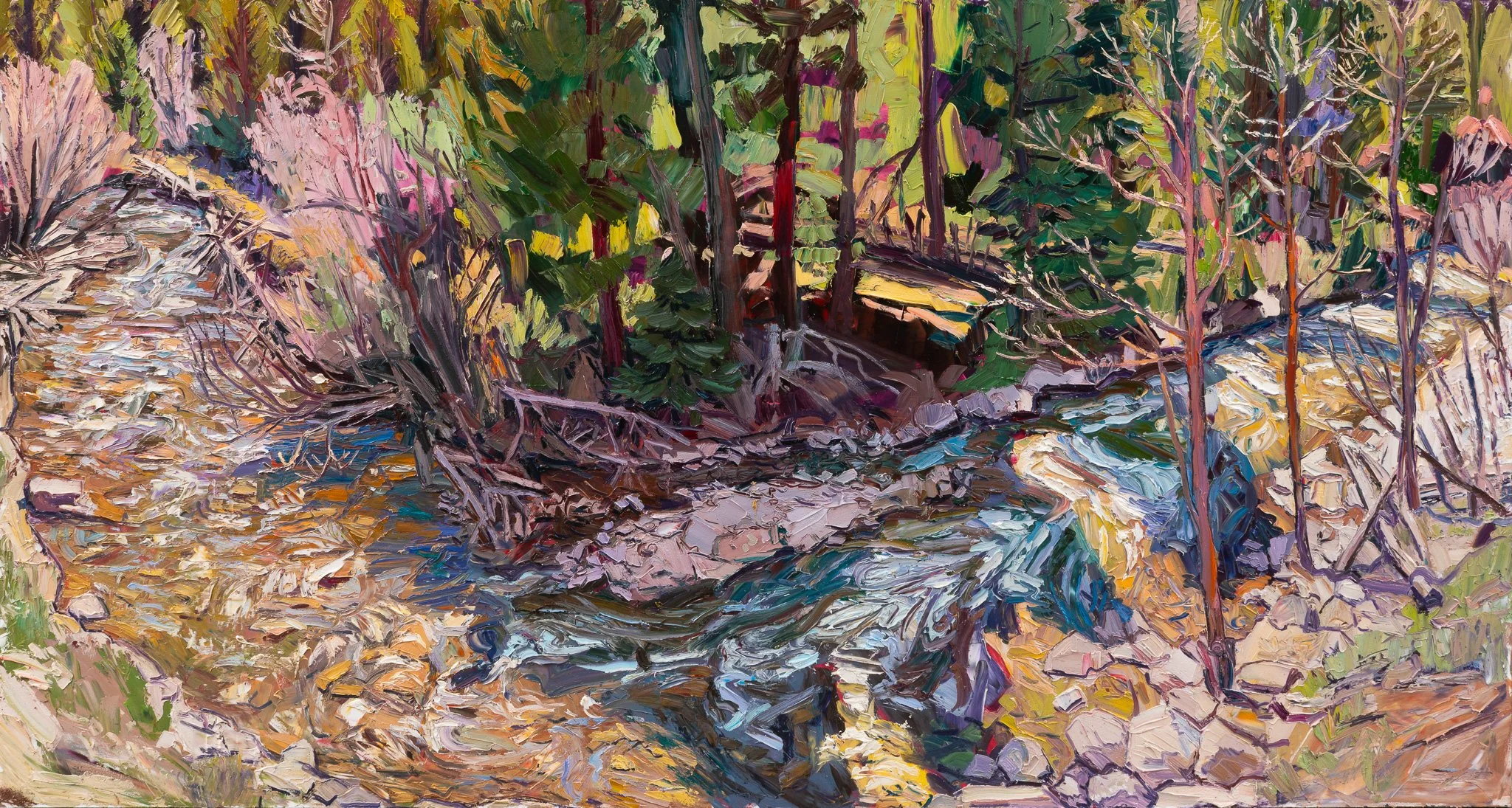 Forest river / upstream • 48" x 90" • oil on panel
