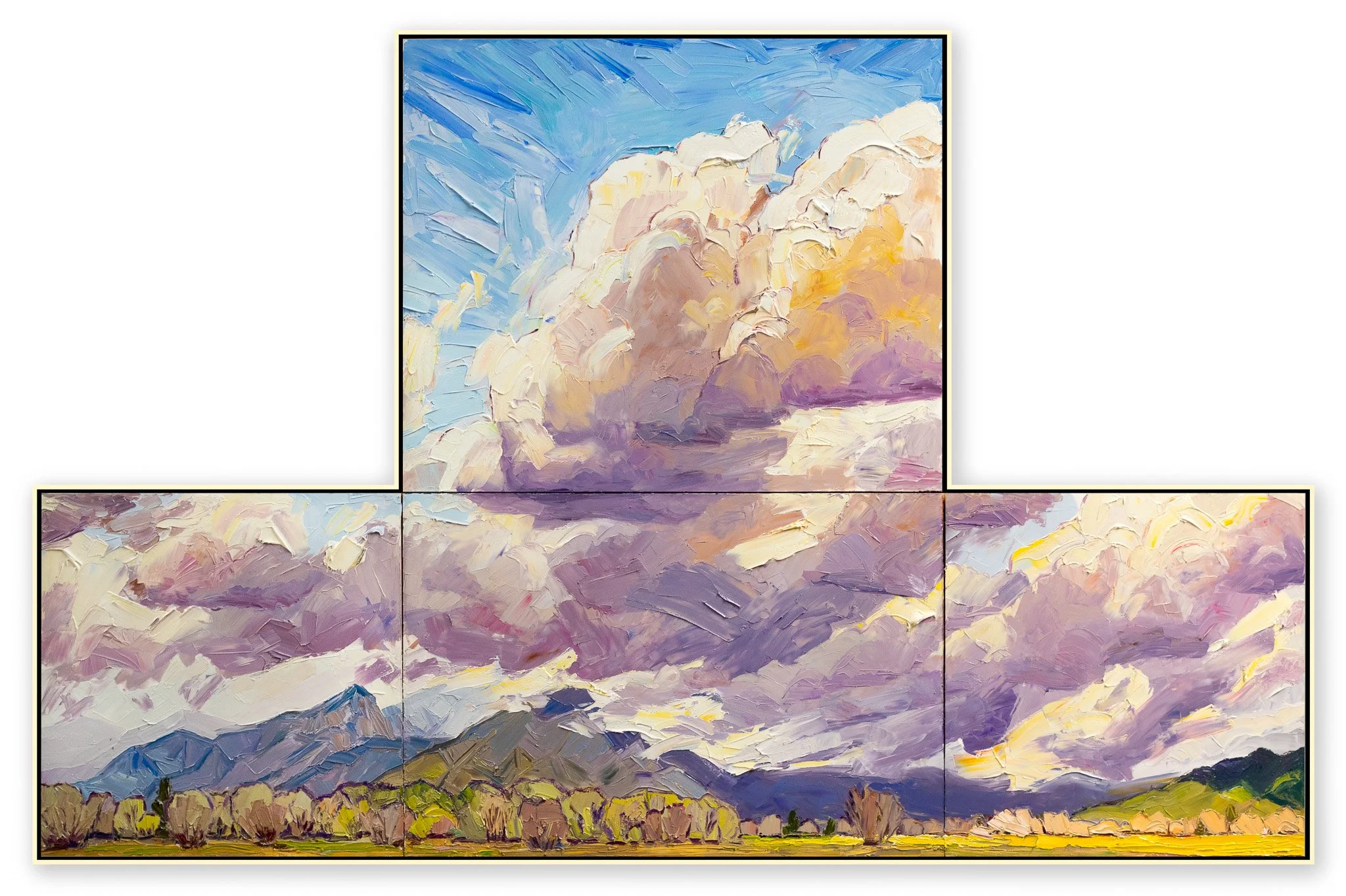 Strong upward lift • 54” x 84” quadriptych • oil on panel