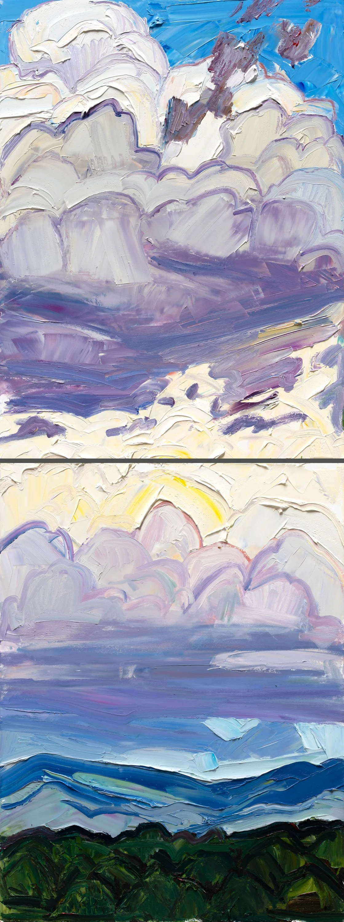 Up from the Mountains • 48.5" x 18" • oil on two panels • 2025