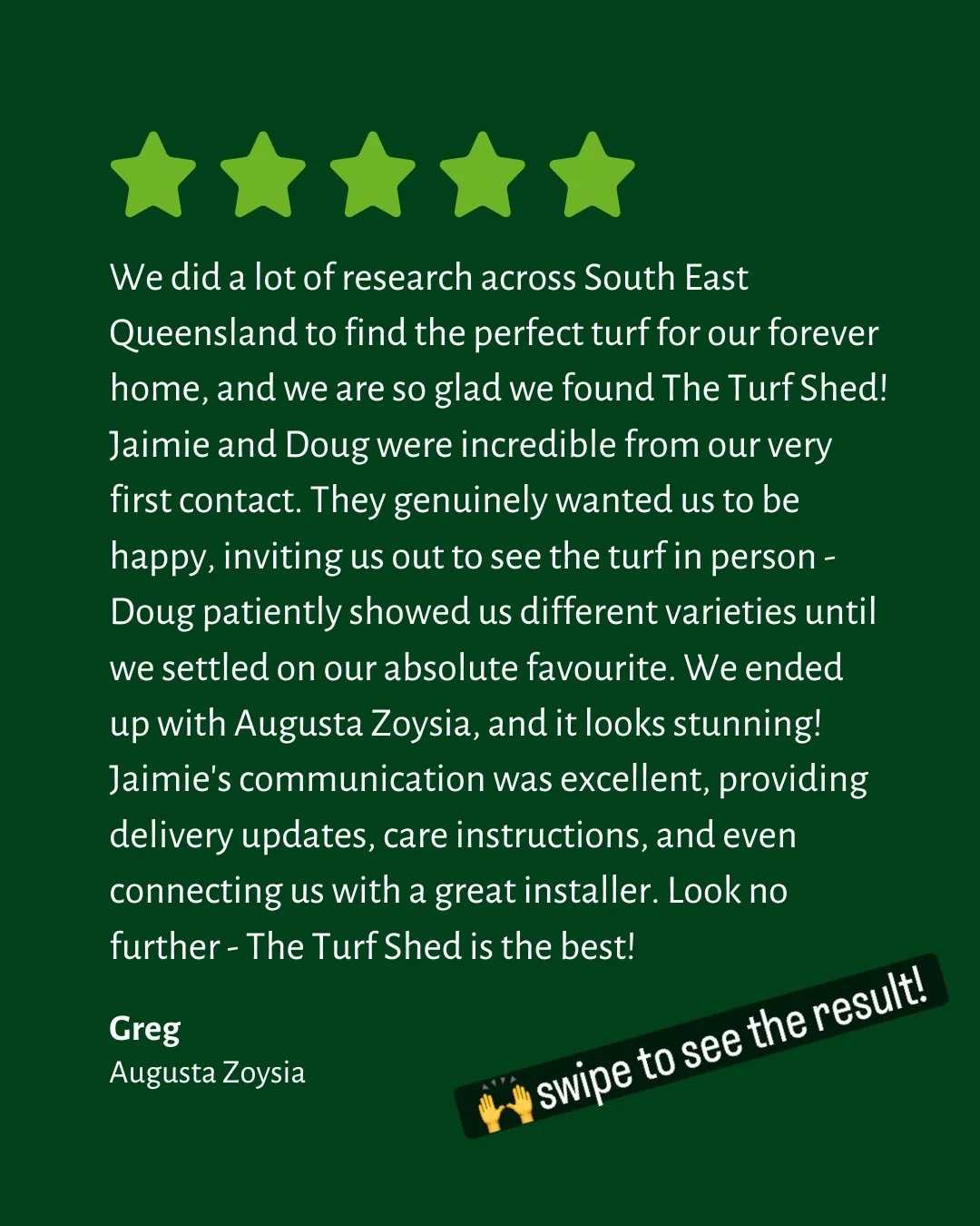 Greg&rsquo;s New Lawn: Augusta Zoysia and Zero Regrets 🌱✨

Greg didn&rsquo;t muck around&hellip; he went full detective mode and researched turf right across South East QLD to find &ldquo;the one&rdquo; for his forever home. And mate, he reckons he 