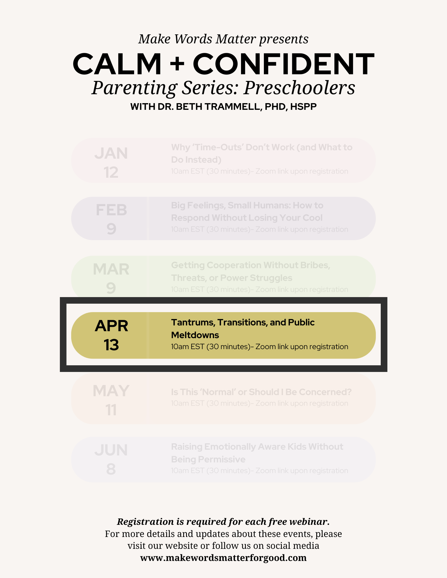 Calm + Confident Parenting Series: PRESCHOOLERS - Tantrums, Transitions, and Public Meltdowns