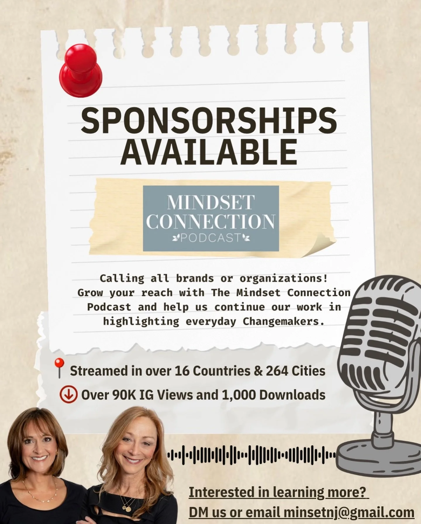 Grow with Us 🫶

We are excited to announce that Sponsorships are now available for the Mindset Connection podcast! Whether you want to partner for one episode or join us for them all - we want to feature your brand or organization. 

Help us in our 