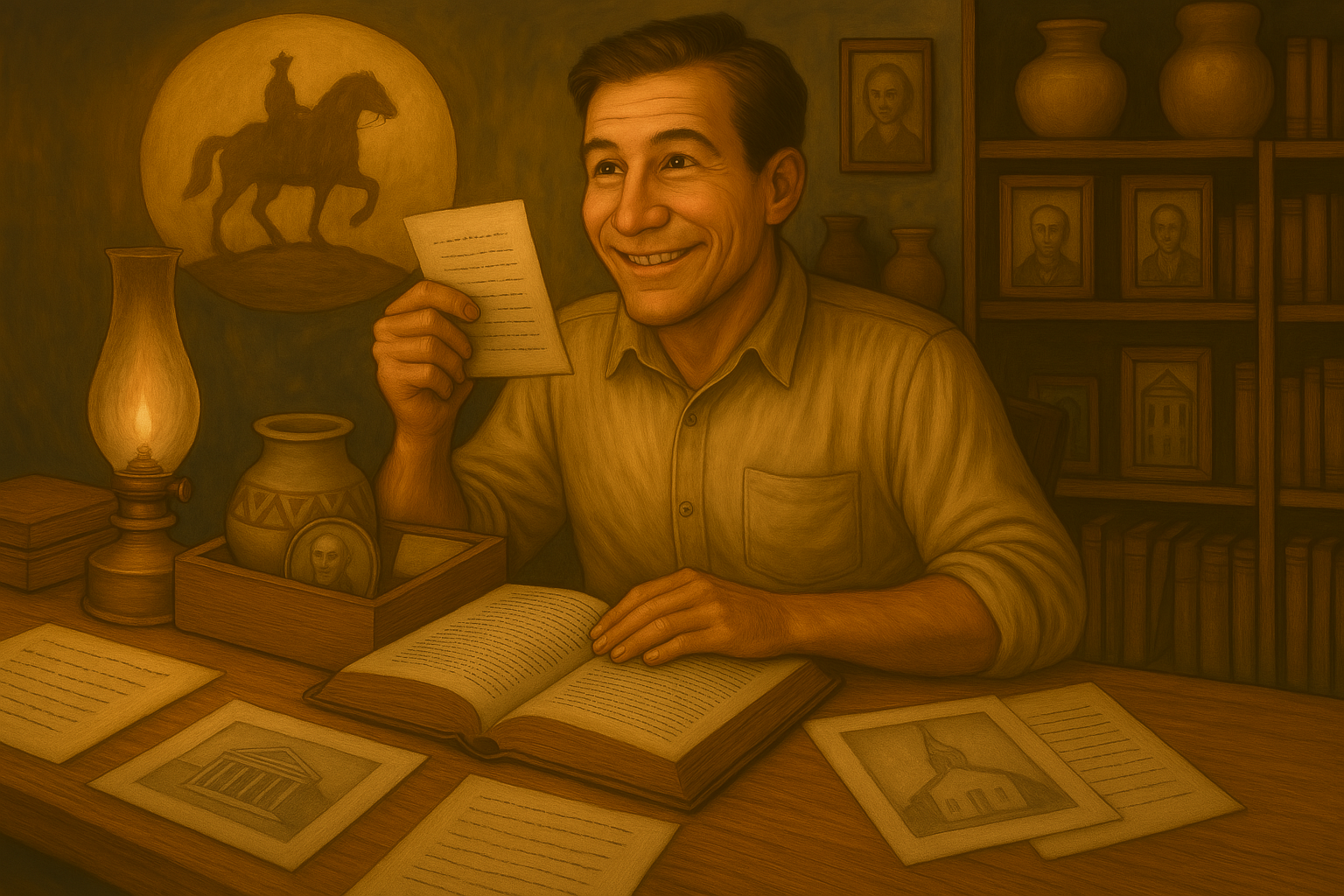 Illustration of a man smiling broadly.