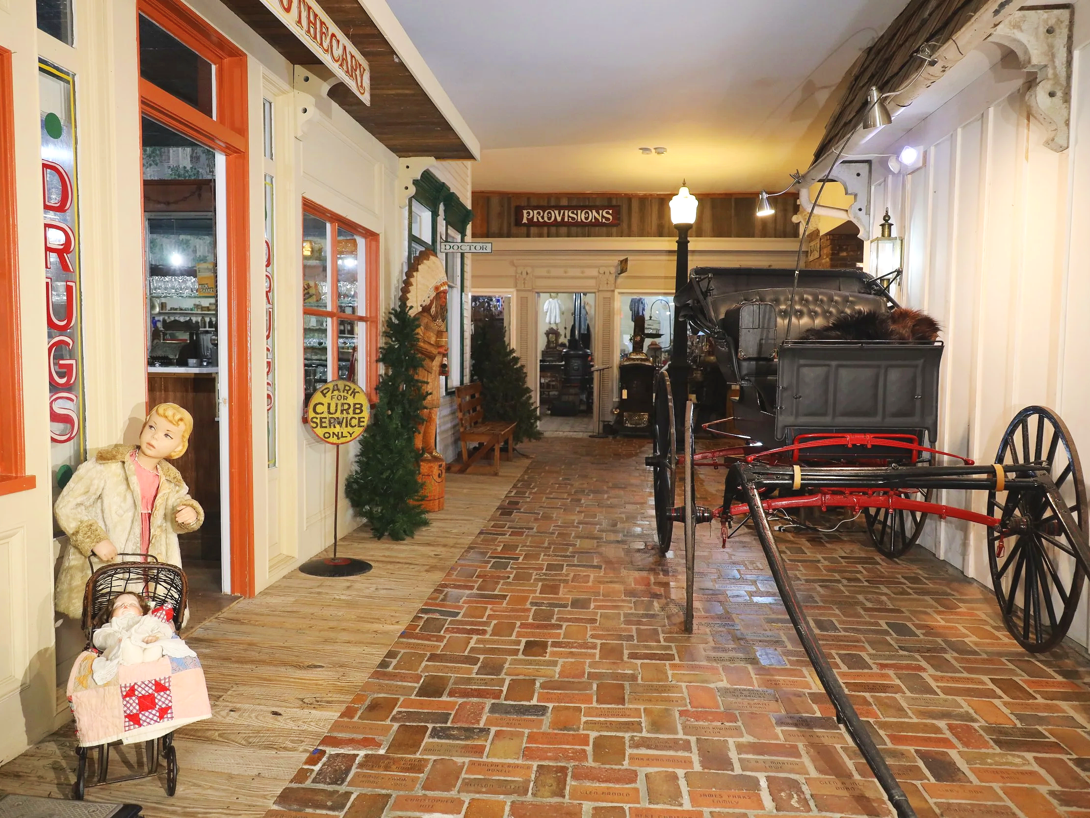 Brick lined Main Street the early 1900s Village.