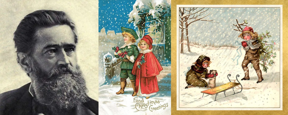 Louis Prang and two greeting cards his company desinged.