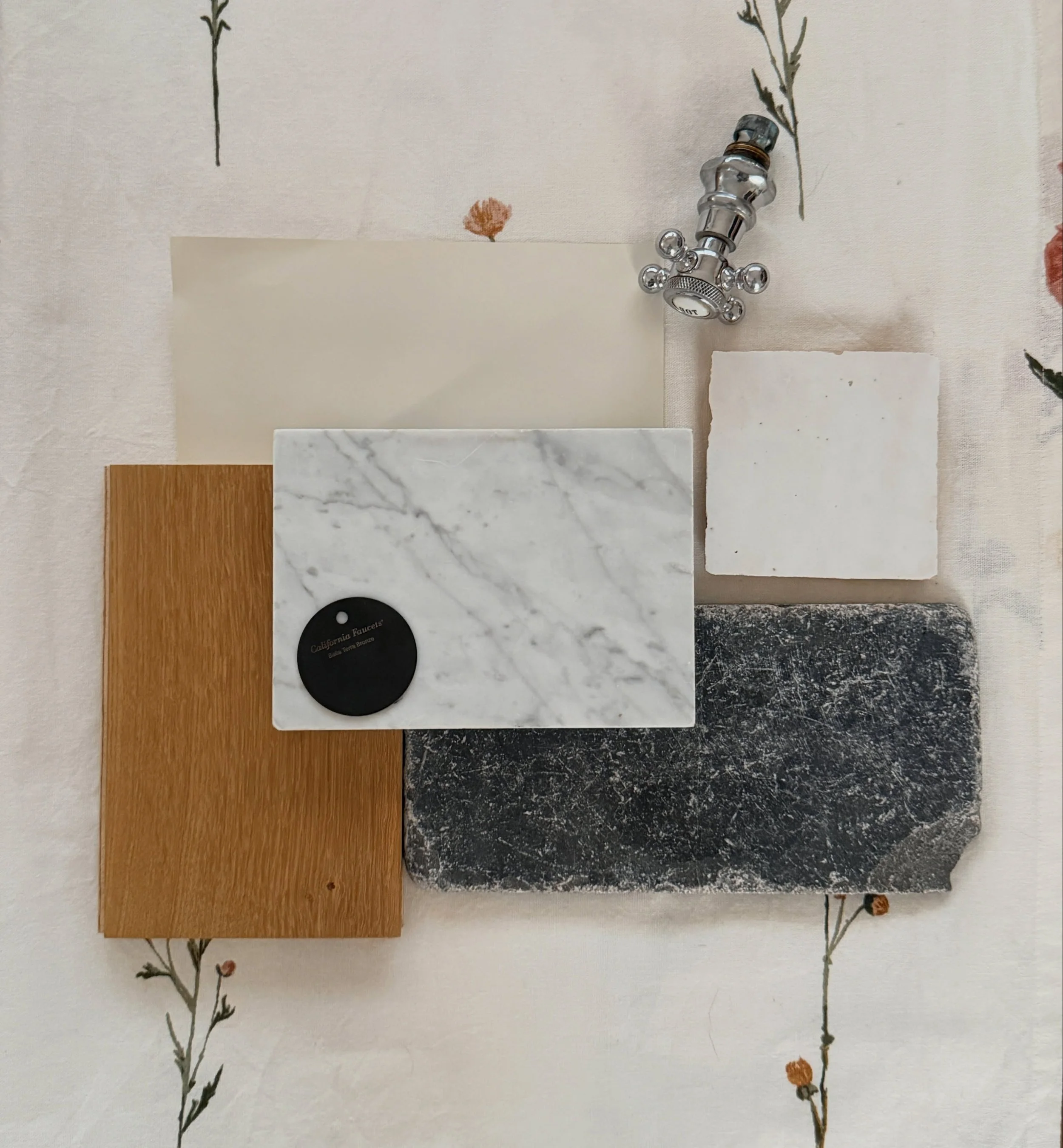 Working through guest bathroom finishes at our Ventura Project. We&rsquo;re planning for natural cobblestone tile flooring, thrifted marble washstand with aged chrome fixtures, and a beautiful vintage pine linen cabinet. Excited to see this one come 