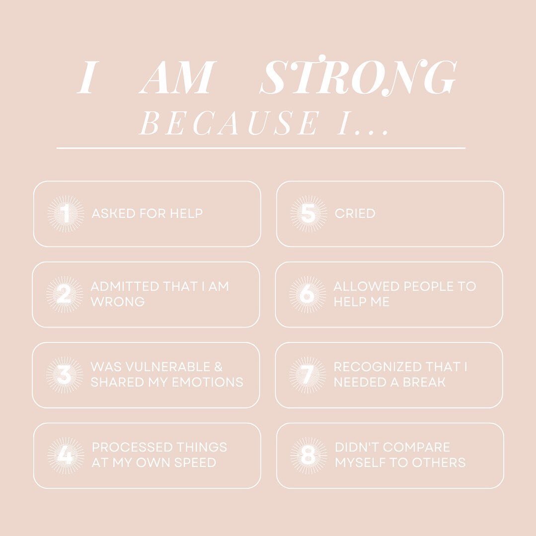 I am strong because I... ✨

#mentalhealth #askingforhelp #emotions #vunerability #therapist #therapy #wellness #comparison