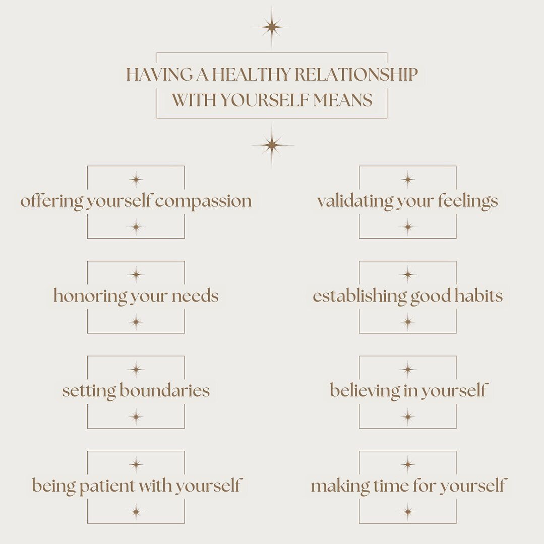 having a healthy relationship with yourself means... ✨

#healthyrelationships #mentalhealth #therapy #therapists #wellness #selflove #selfcare #bestself #therapistsofinstagram #wellbeing