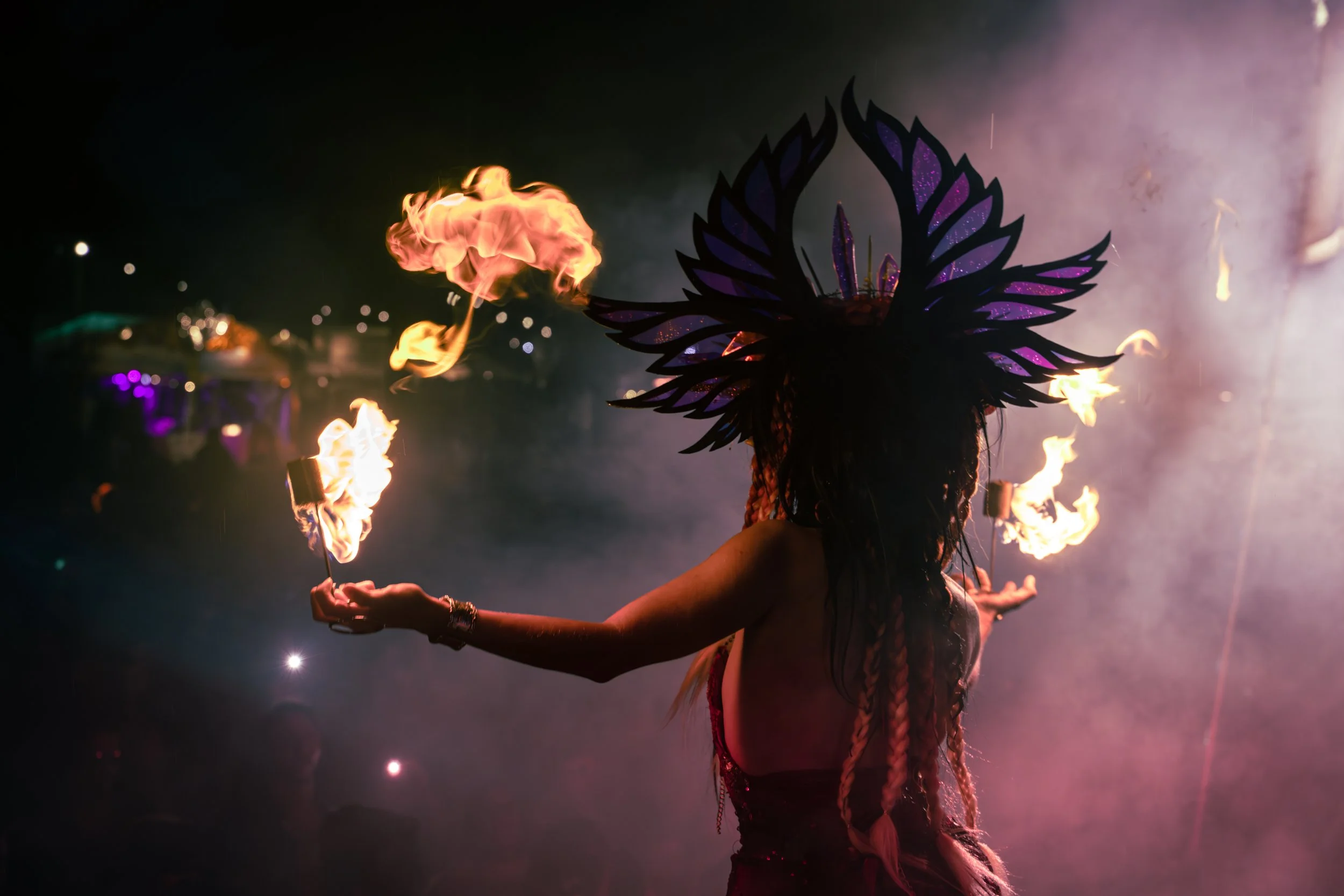 PIXIE DUST FIRE PERFORMER AT EARTH FREQUENCY FESTIVAL, AUSTRALIA