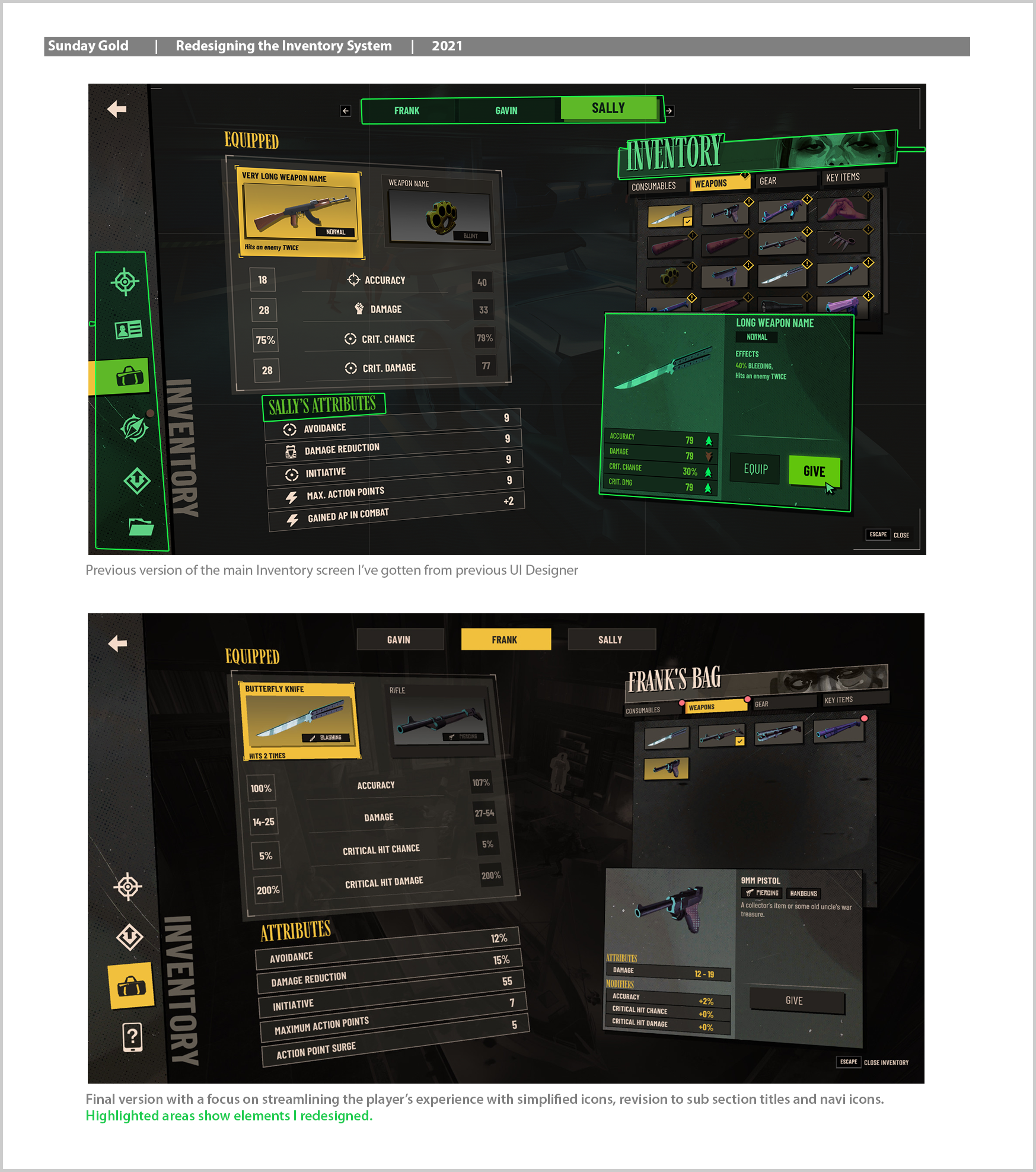 Sunday Gold - Inventory Screen Redesign - 2021
