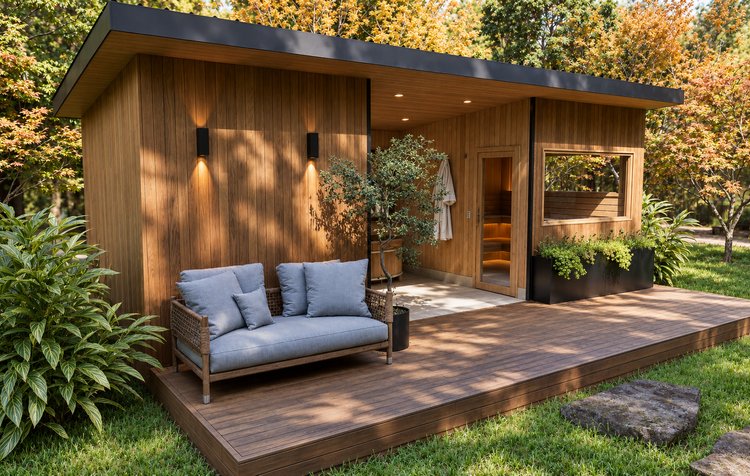Timber retreat pod in a garden