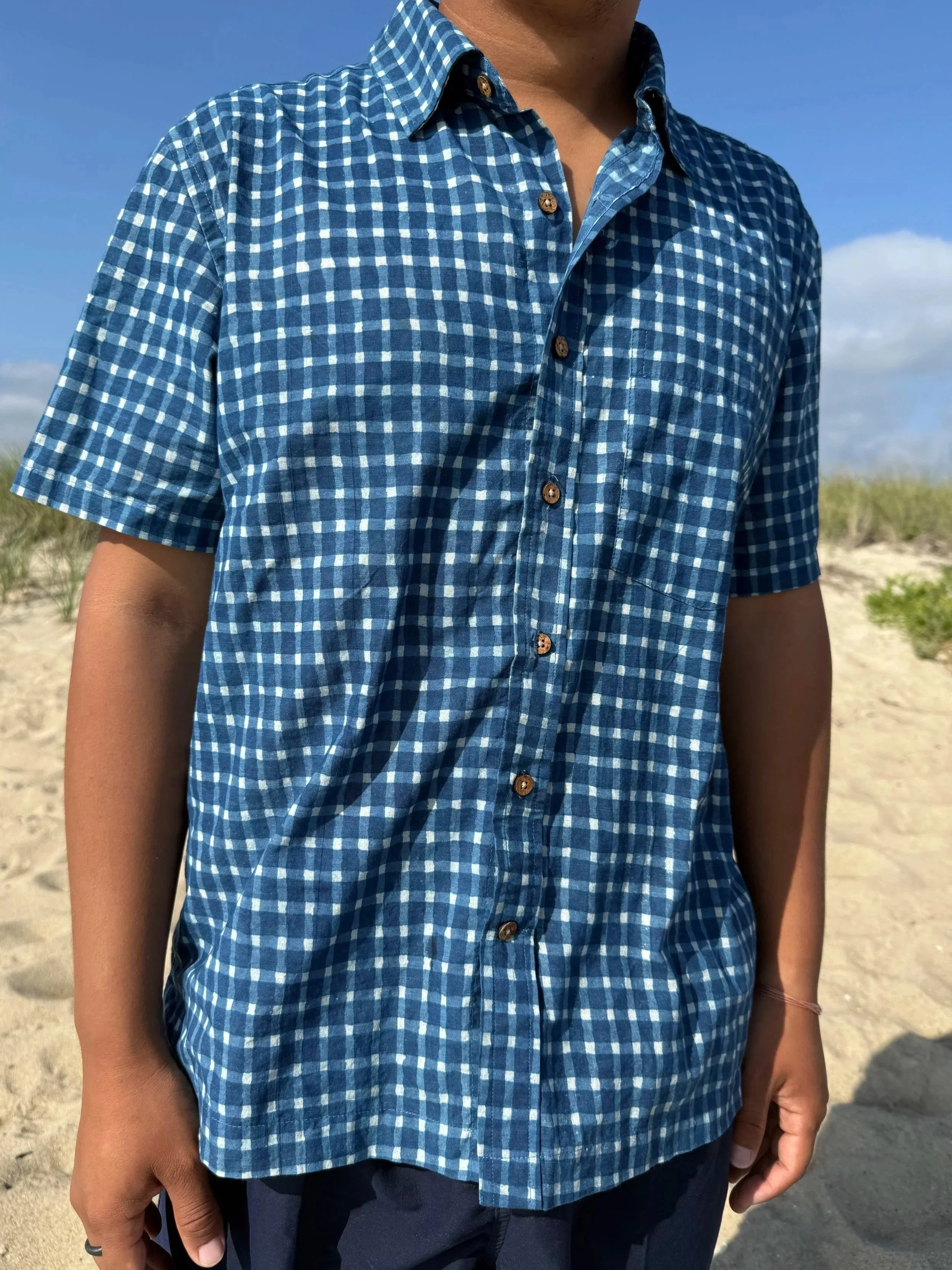 Indigo Tashi Block Print Shirt