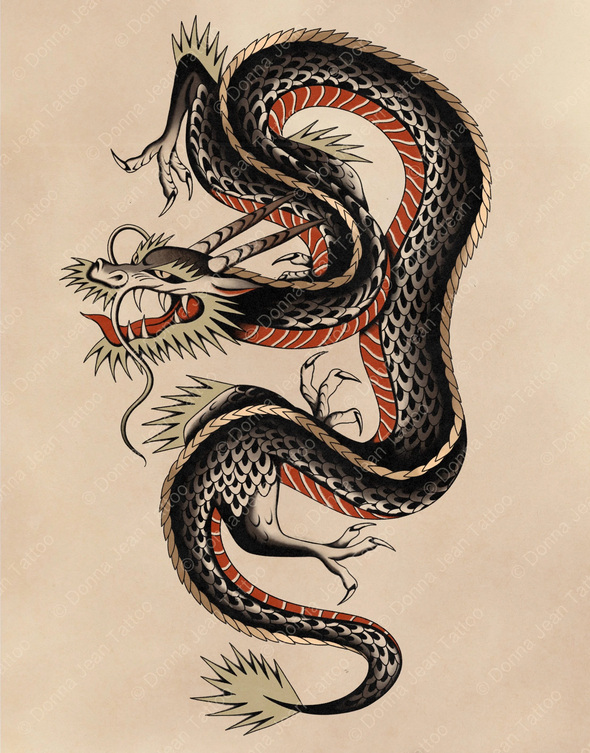 Dragon - LARGE SCALE - full thigh, full upper arm, back