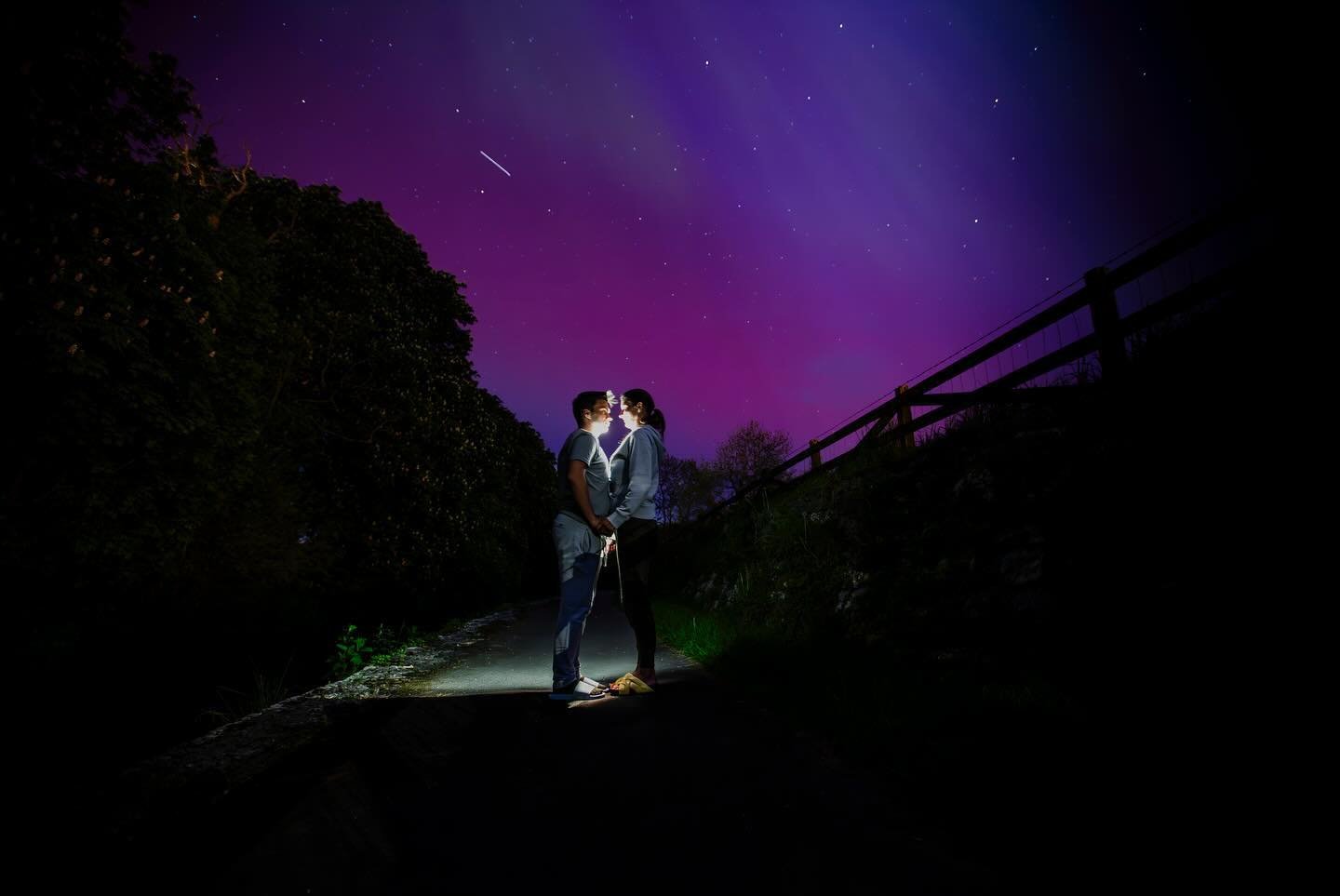 Many thanks to this lovely mother and son whom I met tonight down at the Bowers enjoying the amazing aurora borealis in the sky. They were very kind to participate in this photo for me. I had been out my back taking photos and the trampoline  and hou