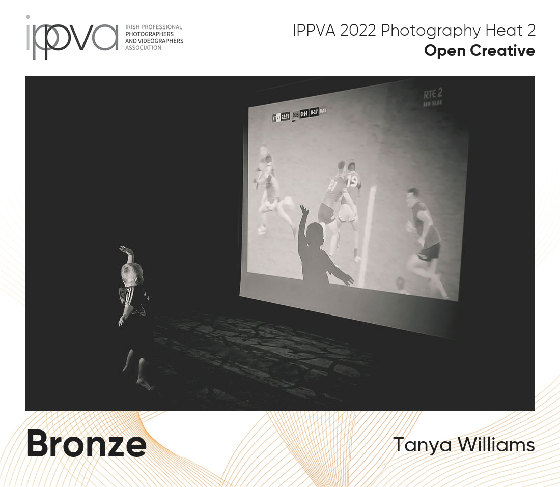 Award winning  photo of a little boy in silhouette celebrating as he watches the GAA.