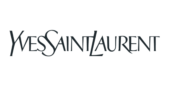 Yves Saint Laurent logo in black text with stylized font.
