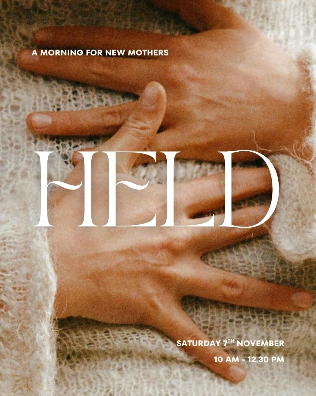 We are so excited to announce our upcoming offering, Held, a gentle morning of rest, nourishment and connection for new mothers.

This is a space for mothers to come and be held. It&rsquo;s a moment in the day just for you, a moment to breathe deep, 