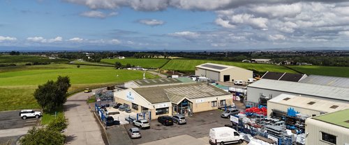Aerial view of the McCaskie Ayr store and yard at Whitefordhill