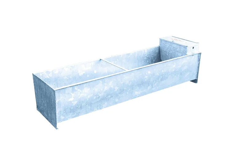 A galvanised livestock water trough