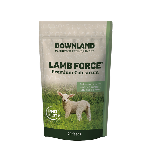 A pouch of Downland Lamb Force premium lamb colostrum