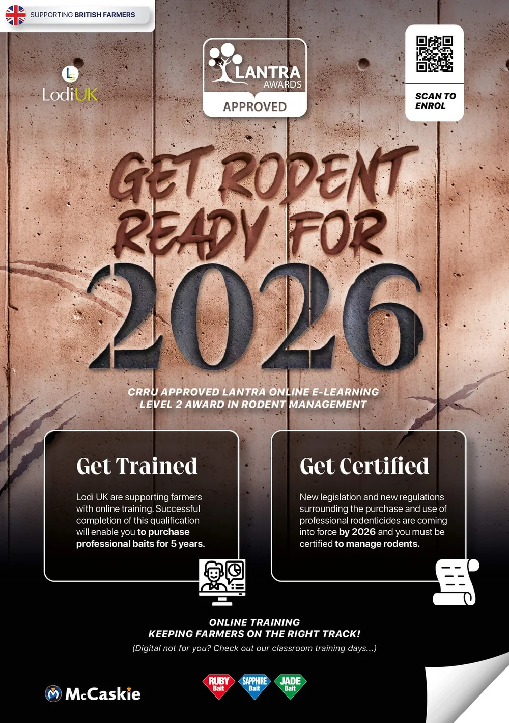 Poster headed Get Rodent Ready for 2026, carrying UK Trained and UK Certified badges for rodent control certification
