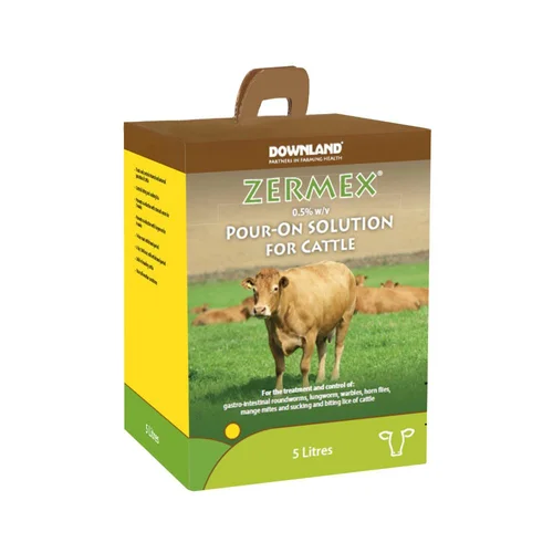 Zermex 0.5 per cent pour-on for cattle, five litre box