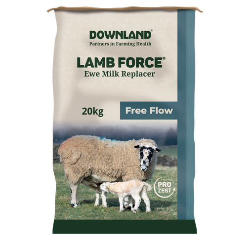 A 20kg bag of Downland Lamb Force ewe milk replacer with the Free Flow flash, for automatic feeders