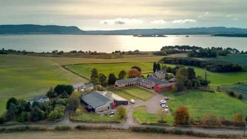 Aerial view of the McCaskie Kinross store at Orwell Farm above Loch Leven