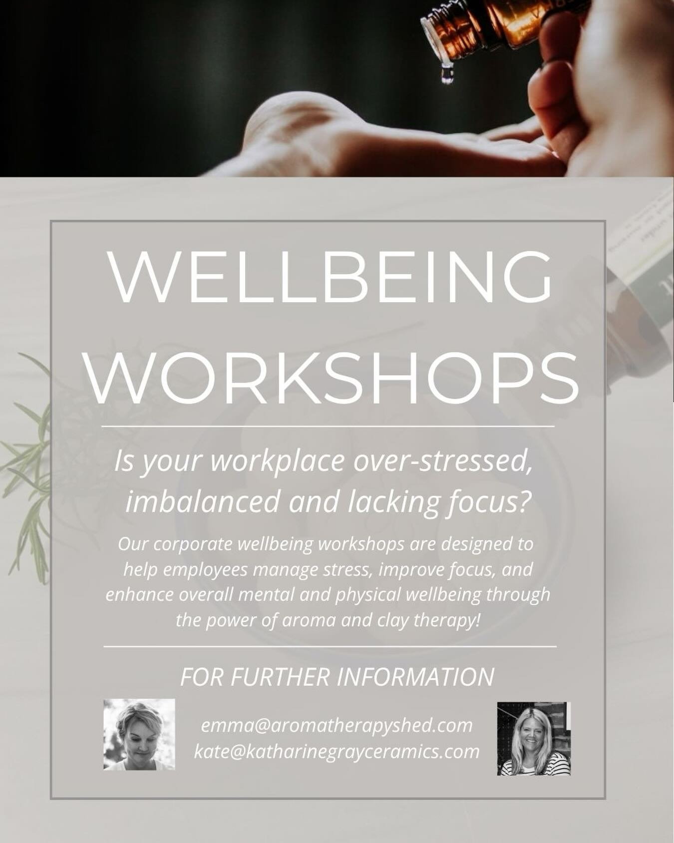 NEW PARTNERSHIP&hellip;

@aroma.therapy.shed and @katharine_gray_ceramics have partnered and are offering a new series of wellbeing workshops! 

We believe that workplace wellbeing is the foundation of a thriving, productive team. 

Our corporate we