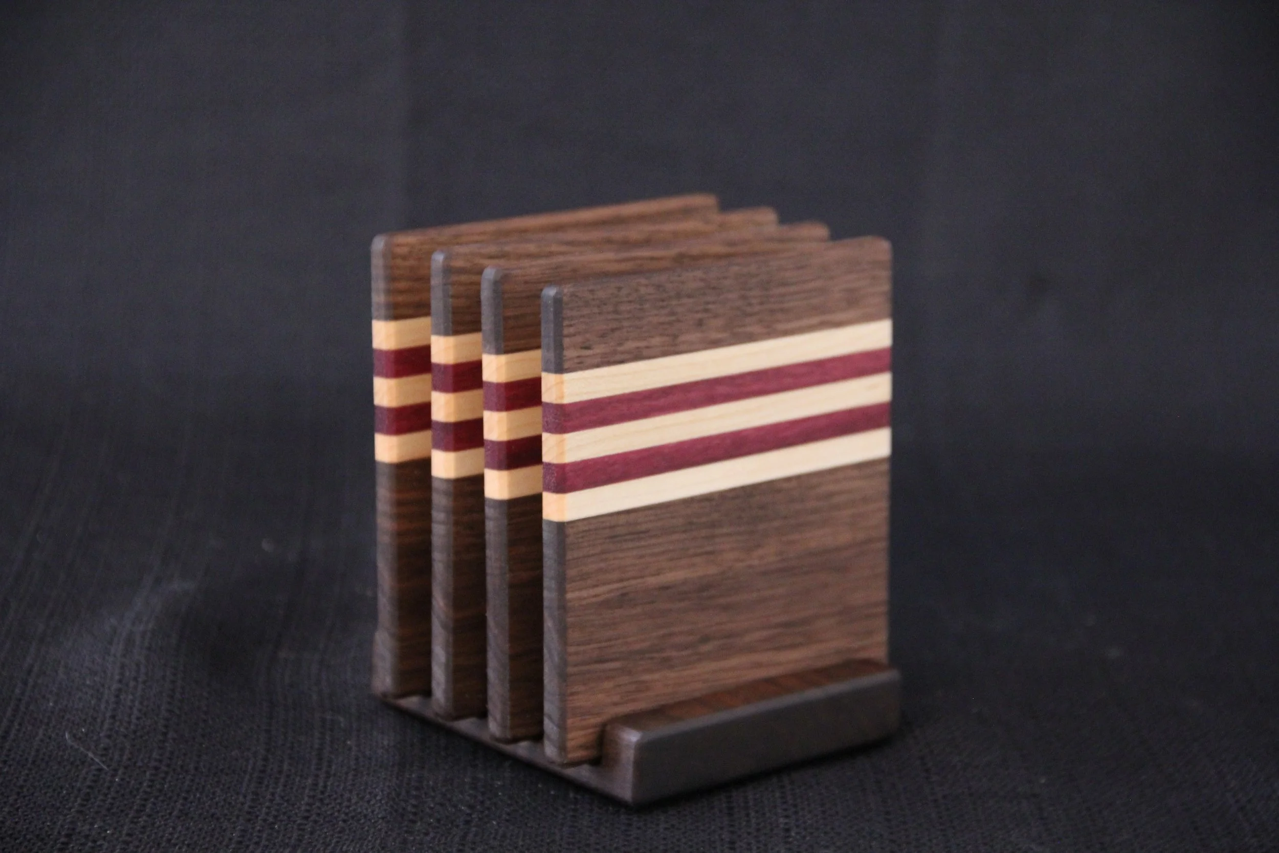 Walnut, Maple, Purpleheart with Walnut Holder